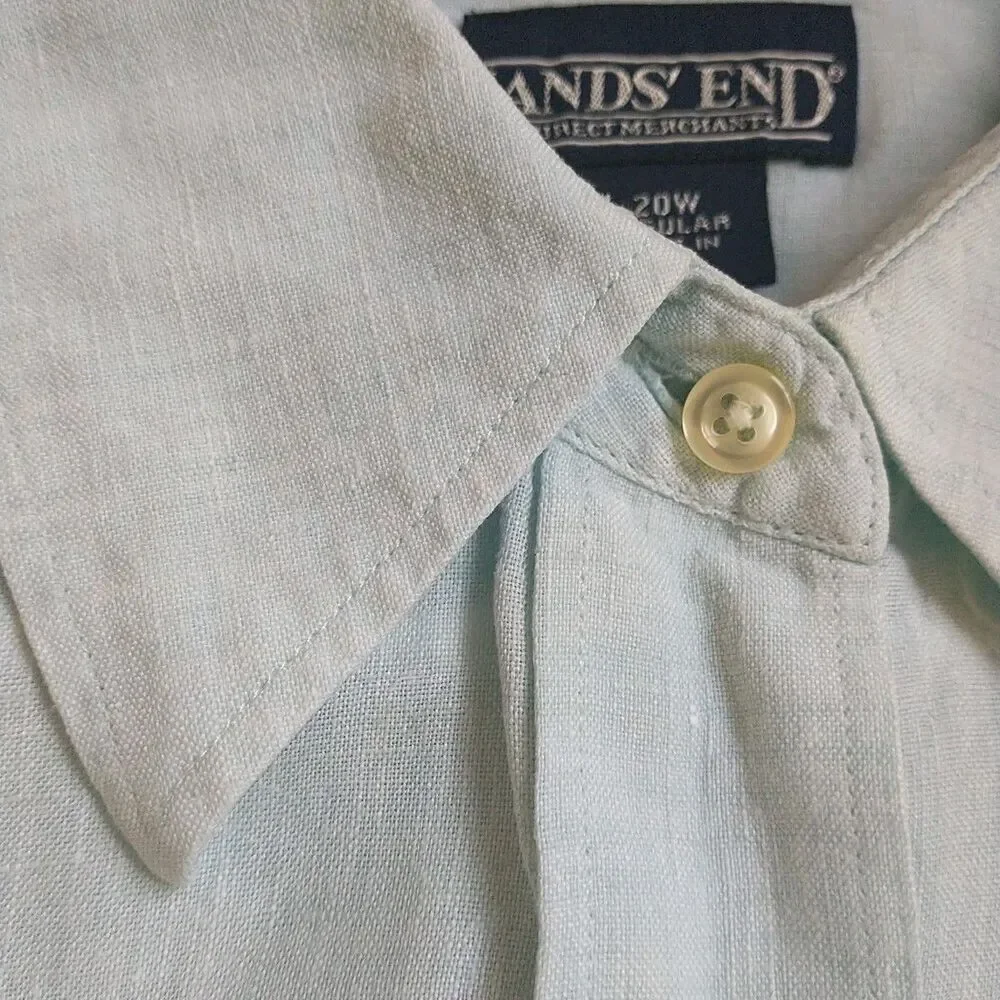 Lands End Shirt Tunic Dress Womens 20W 2X Blue Buttons Long Line Sleeve Slits